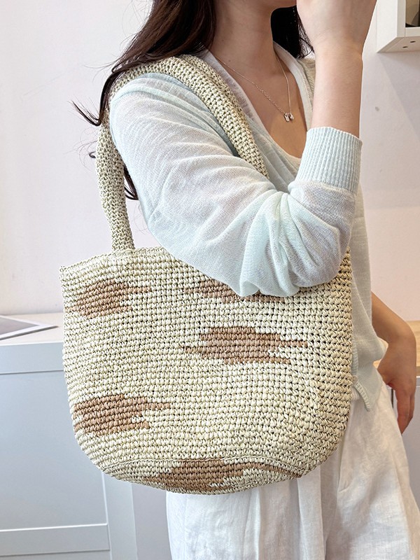 Bolsa de paja de gran capacidad para mujeres verano 2026 nueva moda de paja de hombro bolsa de brazo de vacaciones en la playa bolsa