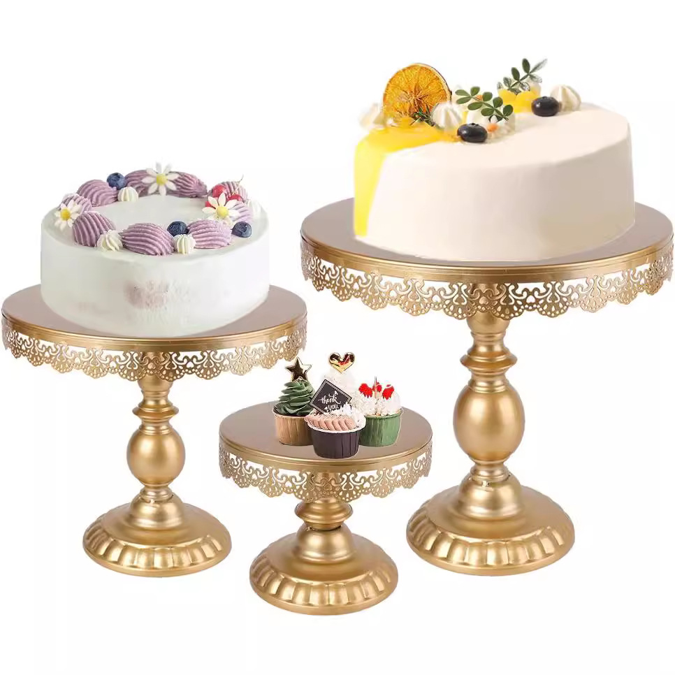 Amazon tres piezas de hierro forjado mesa de postres decoración estante de exhibición bandeja de pastel refresco estante de comida fría mesa de descanso de té