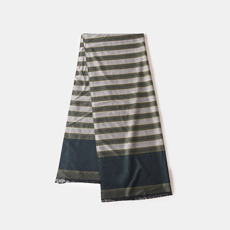 Baotou Scarf Women's Striped Silk Scarf Shawl High-end Feeling Middle Eastern European And American Striped Large Silk Scarf Square Scarf_voghion.com