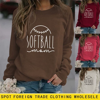 亚马逊wish跨境秋冬欧美Softball mom字母印花休闲宽松卫衣上衣衫