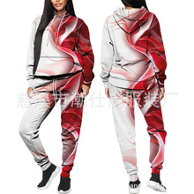 秋冬新款男士休闲开衫连帽卫衣3D渐变印花青少年女装服饰批发套装