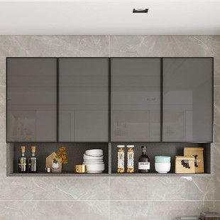 Space Aluminum Kitchen Wall Cabinet Solid Wood Wall Cabinet Hanging Cabinet Waterproof Multi-Functional Wall Bathroom Storage Storage Cabinet