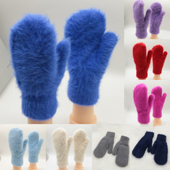 亞馬遜冬季毛絨手套女士款防寒保暖兔毛加厚戶外針織手套批發
