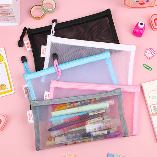 Transparent document bag office large capacity nylon mesh durable information bag A4 student portable zipper storage bag