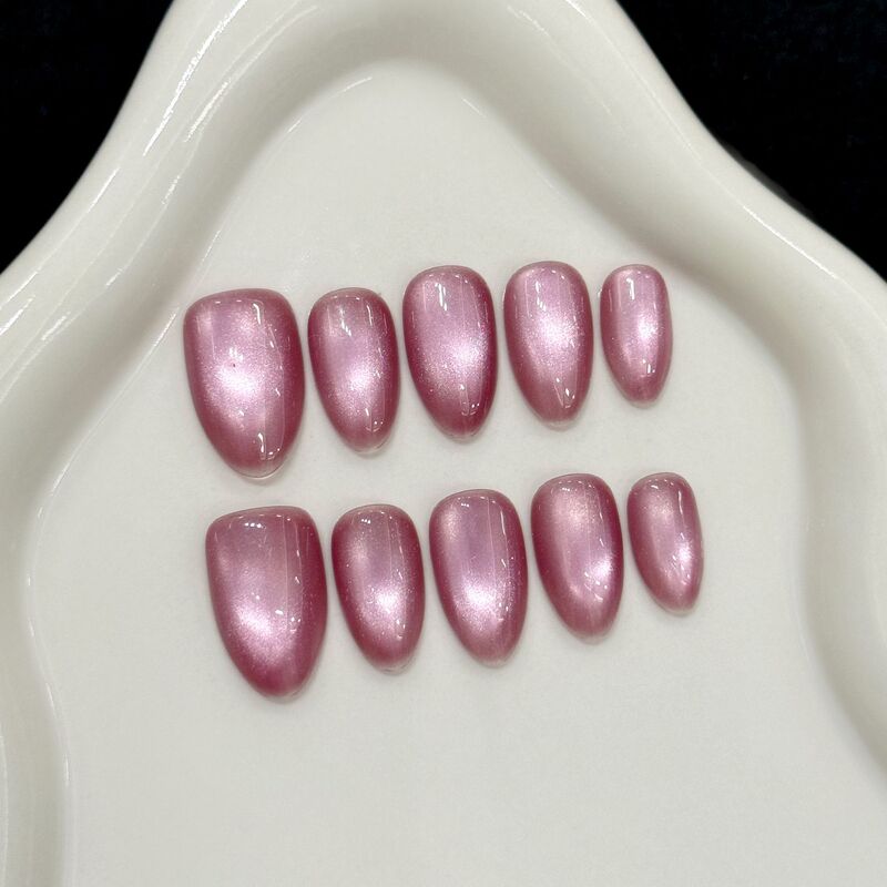 Yihe Wearable Nail [Rose] Sparkling Glass Beads Chasing Light Cat's Eye Dense Cat's Eye Casual Daily Almond Manicure