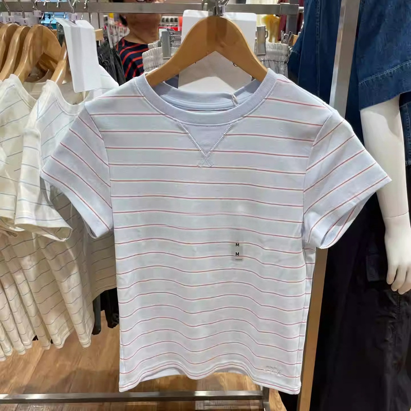 Original foreign trade JWA casual striped T-shirt, slim fit, round neck, short sleeve, versatile top for women 484266