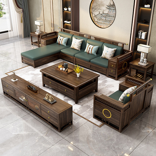 Wujin wood new Chinese style all solid wood fabric sofa modern light luxury living room small apartment simple dual-purpose storage furniture