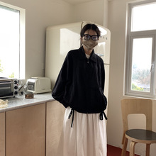 24新款酷黑甜飒翻领绑带拉链短款风衣冲锋衣灯笼袖秋季女外套