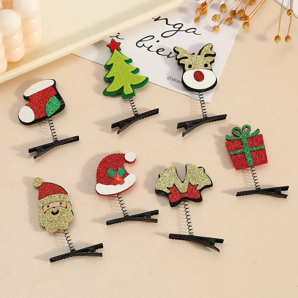 圣诞节发夹可爱儿童卡通头饰发夹高级感礼品圣诞树发饰弹簧夹批发