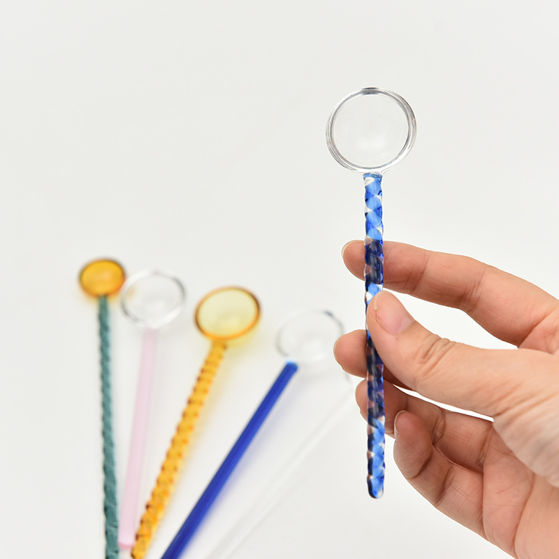 Cuchara de postre de leche creativa color transparente cuchara de vidrio resistente a altas temperaturas cuchara de varilla de agitación de café de mango largo de color alto