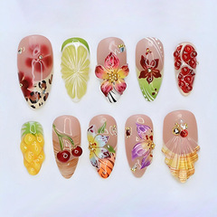 30pc3D立体菠萝花朵穿戴甲纯手作美甲穿戴甲高级感pressonnails甲