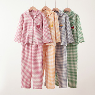 New Children's Quilted Warm Cotton Air Layer Cute Embroidered Long Sleeve Trousers Pajamas Home Clothes suit Batch