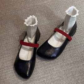 羊皮版~赫本风浅口异形头玛丽珍鞋女百搭小众一字带平底芭蕾单鞋
