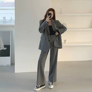 2026秋季西装套装女新款韩版宽松显瘦高级灰西服外套高腰阔腿裤女