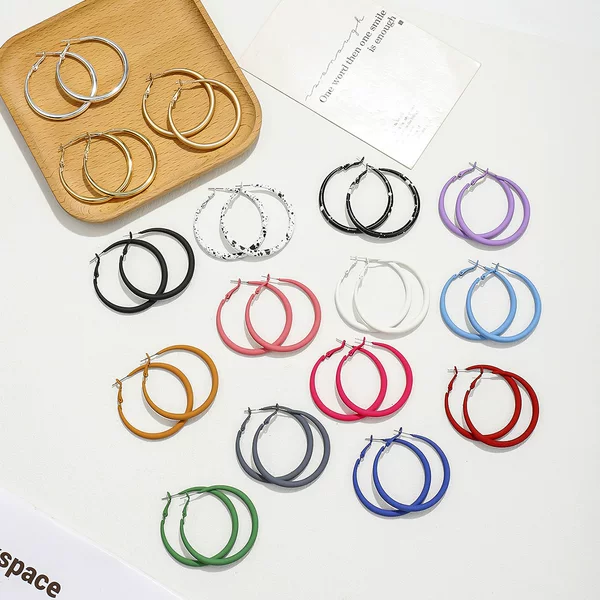 Cross-border European and American Fashion Simple Style Round Geometric Opening Paint Women's Ear Ring Holiday Gift for Daily Use