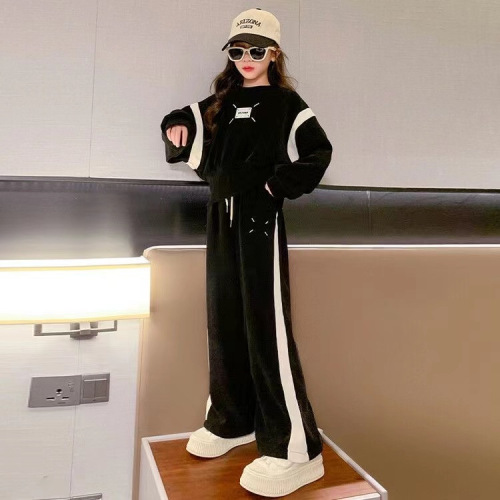 Girls, middle-aged and older ladies' casual suits  spring and autumn new style spliced sweatshirt wide-leg pants small fragrance two-piece set