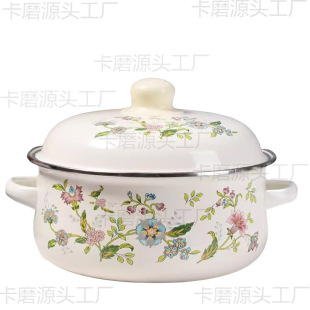 Thickened Three-Piece Enamel Pot Set with Double Handles, Soup Pot, Stew Pot, Instant Noodle Bowl, Small Hot Pot, Lard Bowl