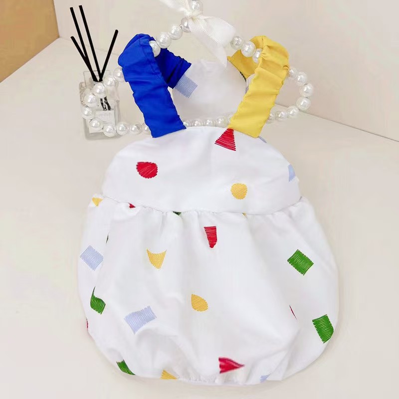 애완 동물 옷 한국어 크레용 기하학적 컬러 푹신한 호박 스커트 봄과 여름 애완 동물 고양이와 개 옷 귀여운