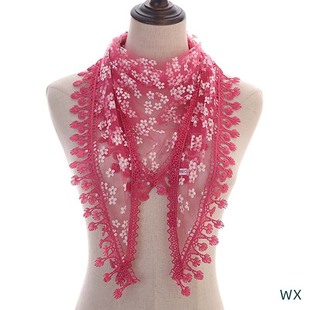Tassel Shawl Veil Triangle Scarf Women's Thin Lace Floral Triangle Scarf Spring and Autumn Western Style Neck Protection Scarf