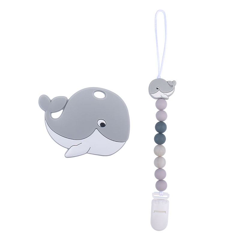 Suministros para bebés de silicona ballena mordedor chupete traje bebé de silicona chupete clip Amazon cadena anti-caída Nuevo