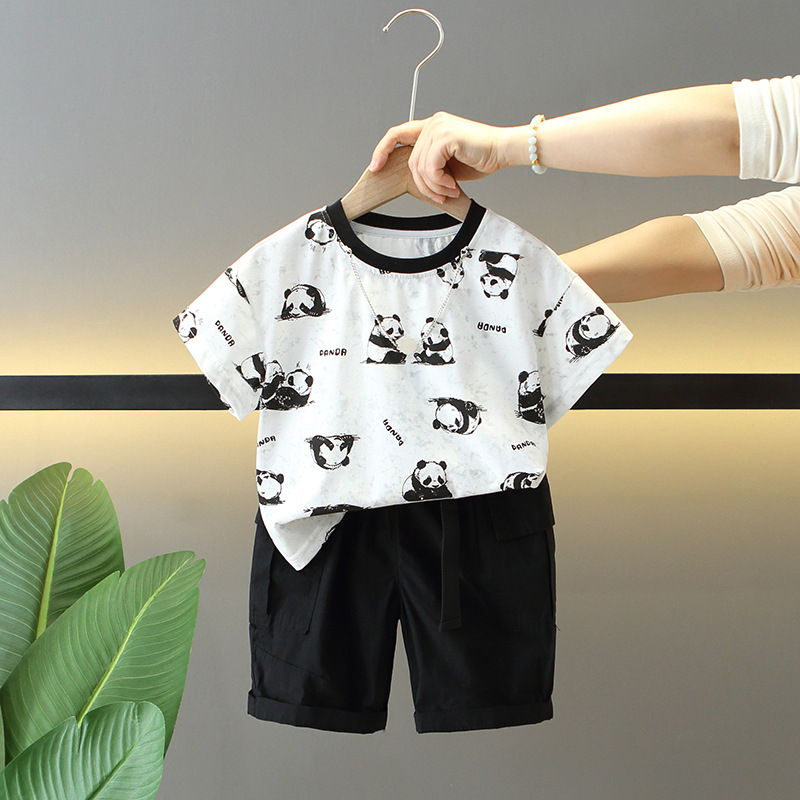 7860 traje de verano para niños 2025 nuevo estilo para niños de manga corta de dos piezas ropa de moda de verano para bebés