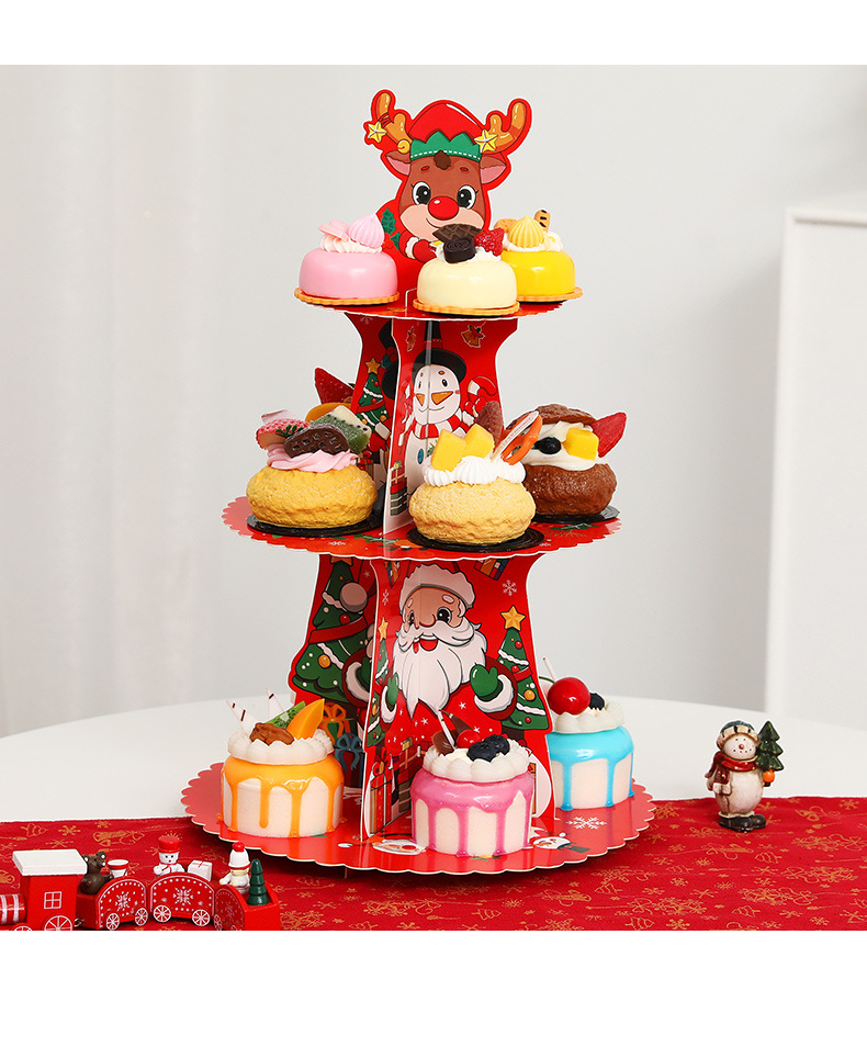 ​Festive 3-Tier Paper Cake Stand – Halloween & Christmas Themed Dessert Display For Parties, Home Decor_voghion.com