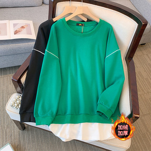 60.00 kg-175.00 kg plus size women's clothing chubby girl sweater fleece-lined thickened fake two-piece long-sleeved top static luxury style winter spring and autumn