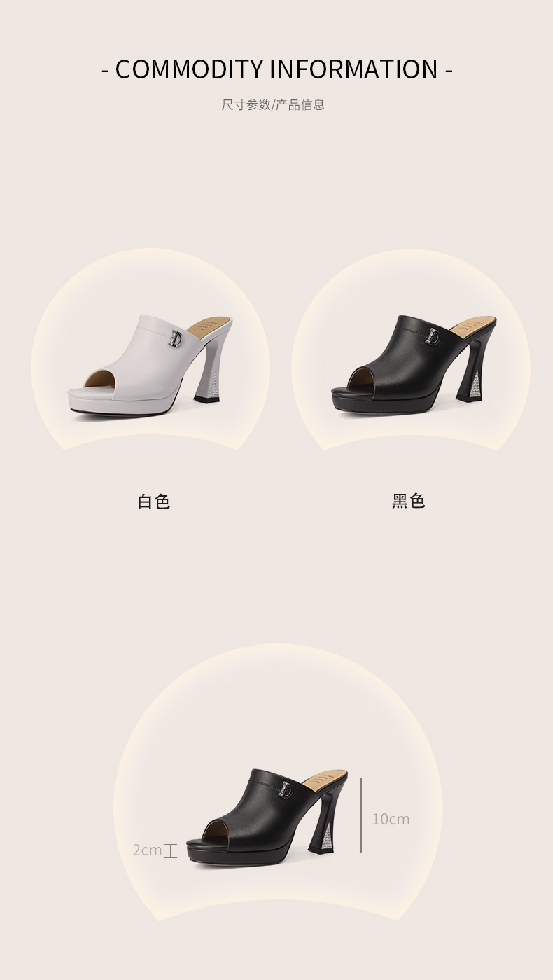 Sandal cao gót nữ quai ngang hở mũi gót 10 cm — đen chi tiết 2