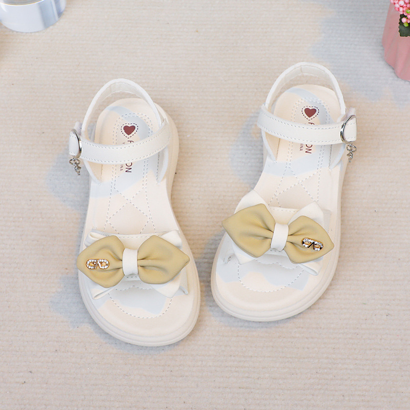 Sandalias para niñas, estilo verano 2026, con lazo y diamantes de imitación, para niñas pequeñas, con suela suave, para la playa