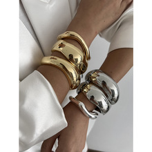 跨境外贸批发欧美夸张光面重工设计感手镯几何个性宽手链braclet