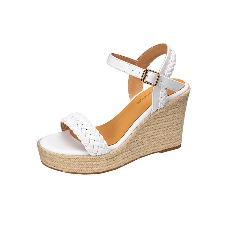 Sandal cao gót nữ hở mũi đế xuồng đan bohemian, gót 9 cm — màu trắng, màu mơ