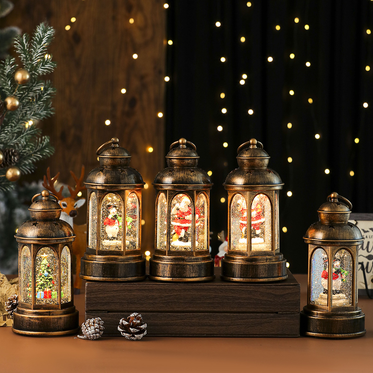 Decoraciones navideñas Caja de música luminosa de Santa Claus Lámpara de aceite grande Lámpara de viento de Navidad Regalo de mesa de barra