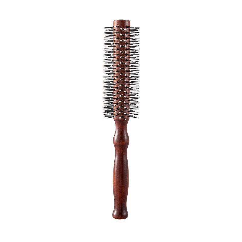 ヘアサロンプロフェッショナルカーリーロングヘアコームシリンダーインナーバックル赤茶色ナイロン歯スタイリングコームログローリングコーム髪を滑らかにします|undefined