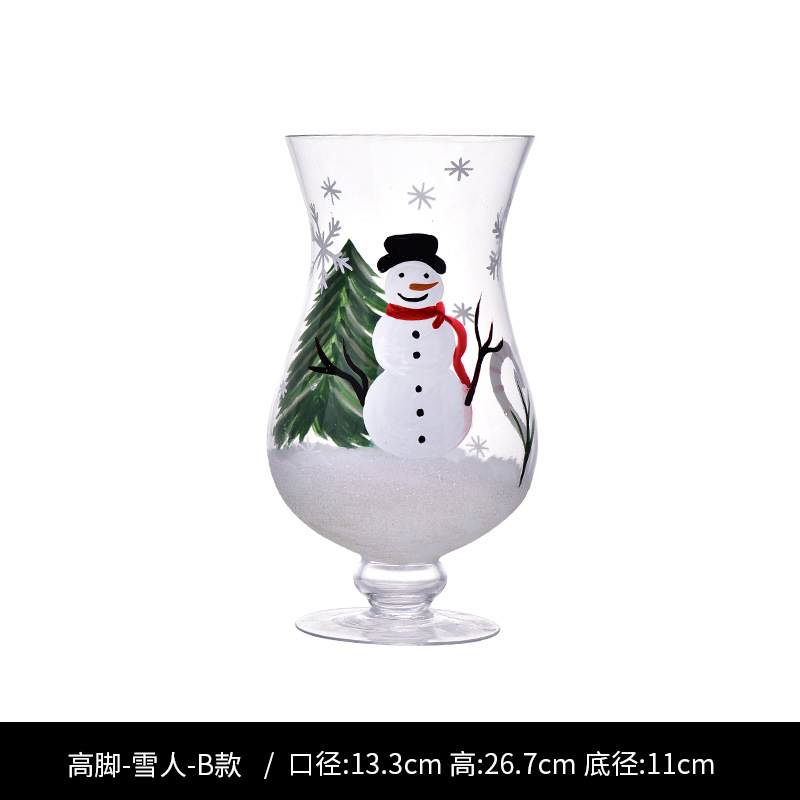 Piés altos transparentes pintados a mano serie de Navidad con tapa frasco de vidrio pintado a mano decoración de Navidad solitaria
