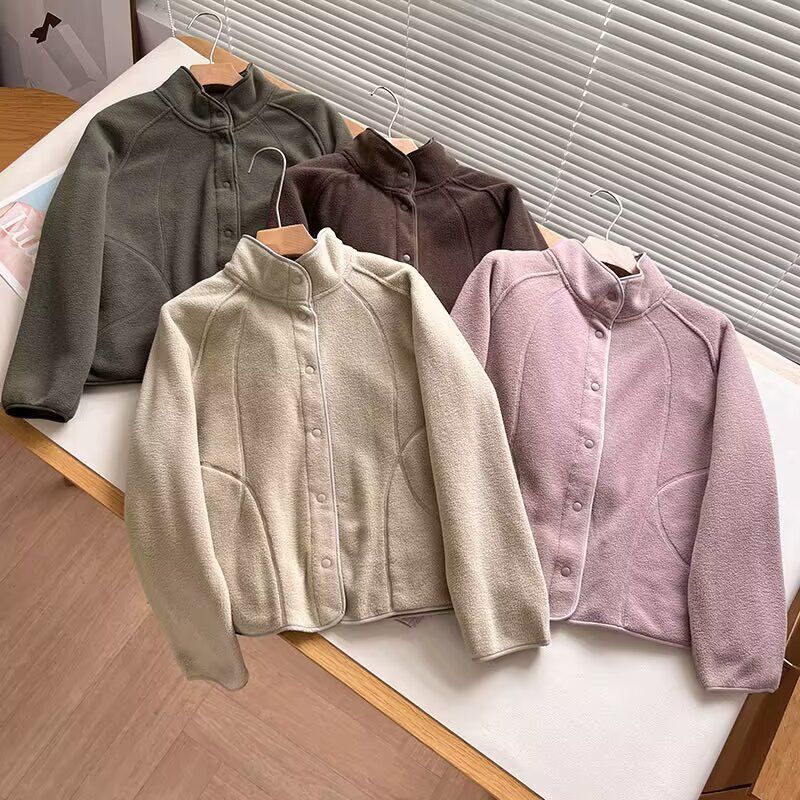 Stand Collar Warm Fleece Jacket for Women, Casual Fleece Coat with Soft Fleece Lining, Lightweight Autumn and Winter Jacket