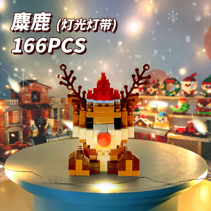国境を越えた人気は積み木の小さな粒子と一緒に雪だるまを作ったクリスマスヘラジカのクリスマスプレゼント子供のおもちゃ卸売り|undefined