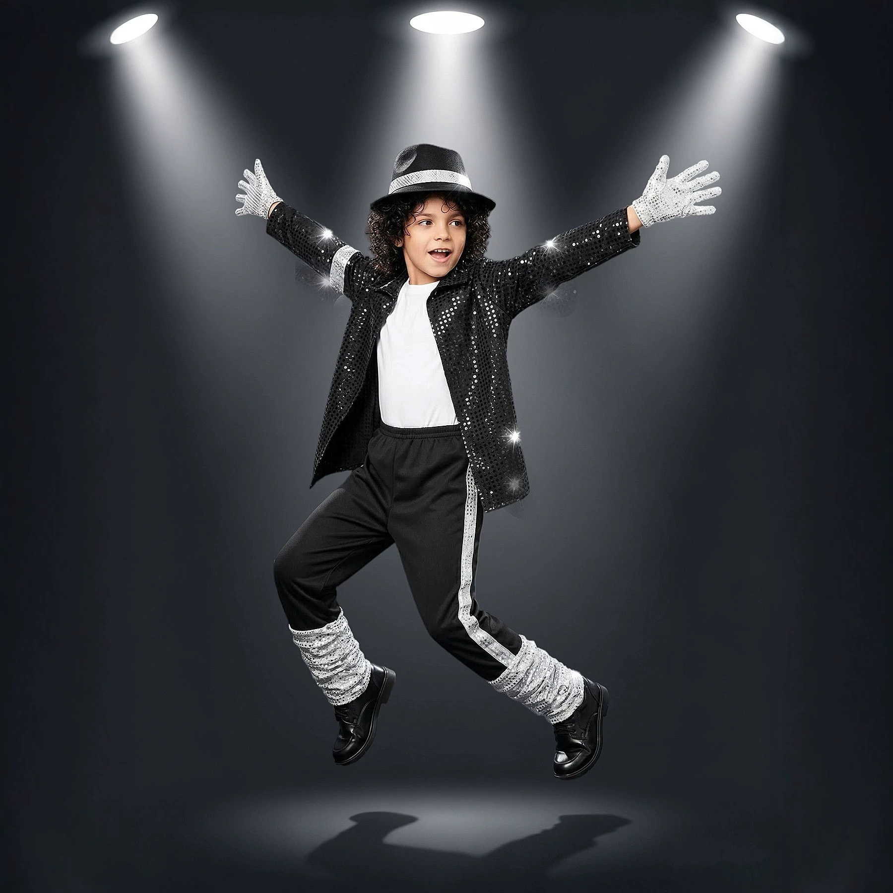 New children's popular King of Pop Michael Jackson costume set, sequin performance outfit, Halloween costume