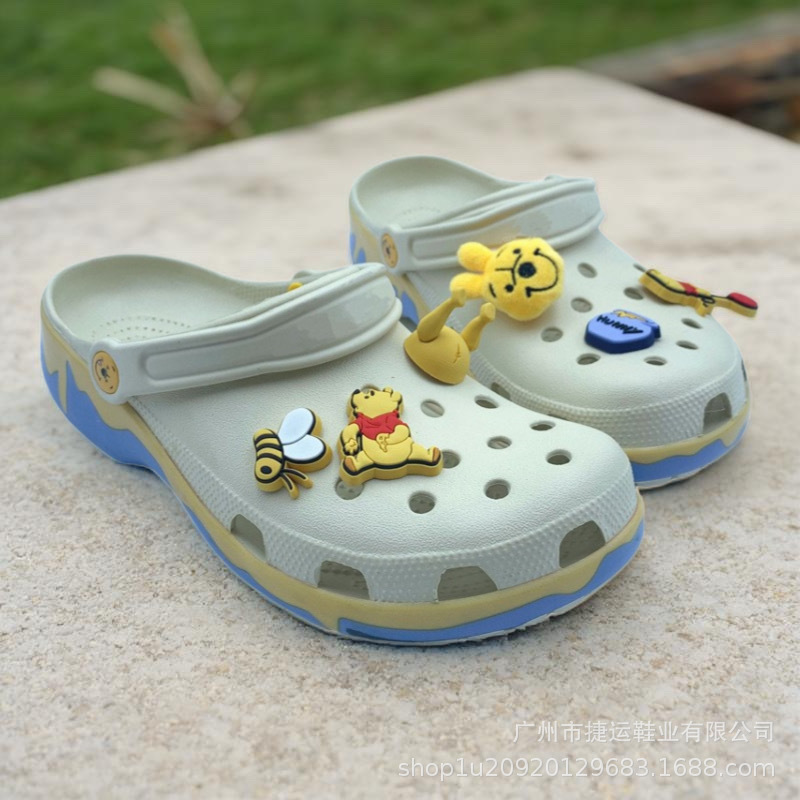 Summer New Style Crocs Cartoon Winnie the Pooh Men's and Women's Casual Breathable Soft-Soled Beach Shoes Sandals and Slippers Factory Wholesale