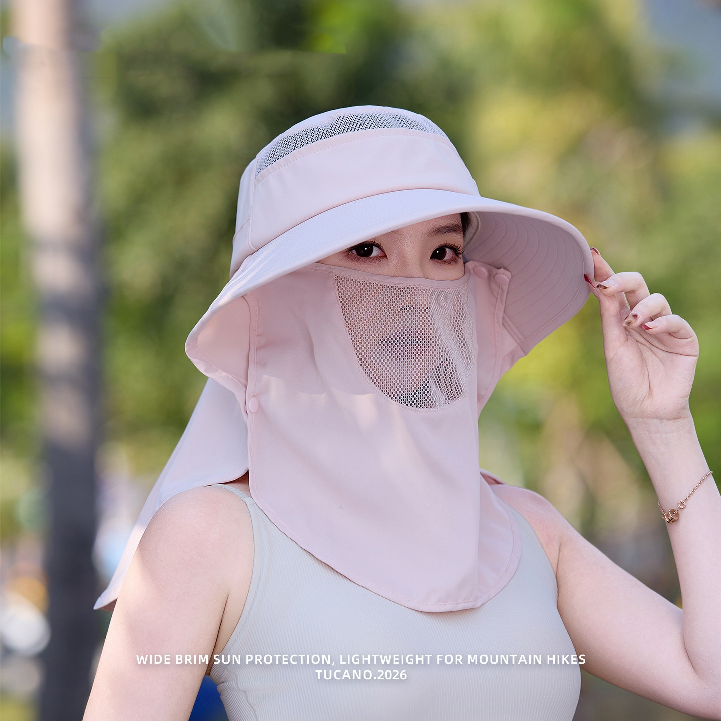 UV Protection Summer Sunshade Face Mask Neck Protection Integrated Foldable Bucket Hat_voghion.com