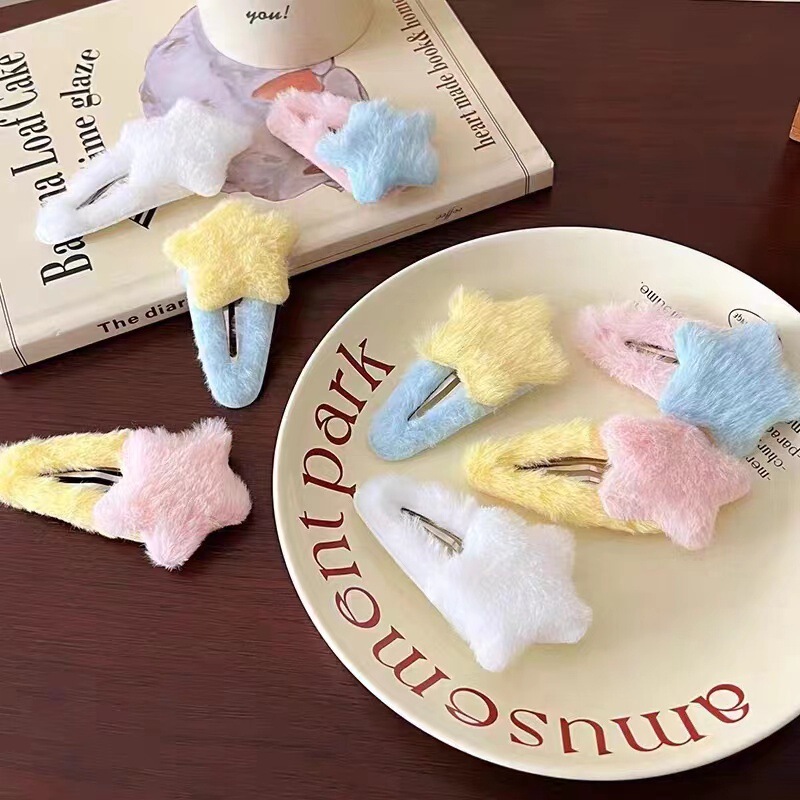 Star plush small hairpin female 2023 new children's bangs bb clip headdress side cute sweet duckbill clip