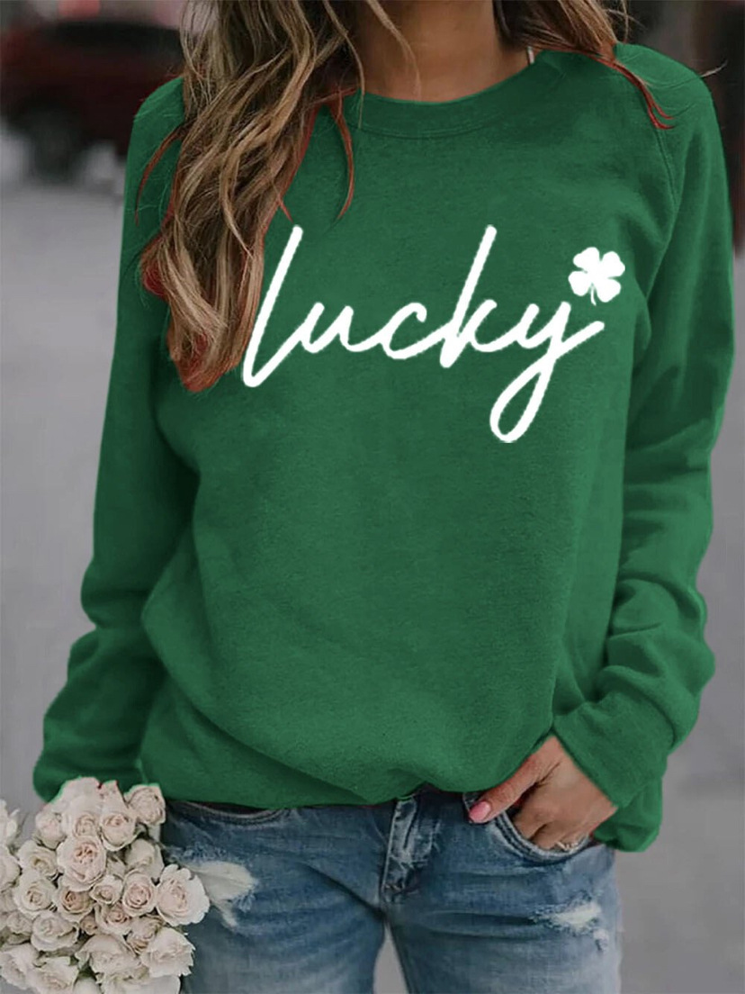 420g Weight Long Sleeve Sleeve Length Pullovers Placket Type Raglan Sleeve Sleeve Type Polyester Fabric Type Wholesale Women's Polyester Streetwear Shamrock Long Sleeve Hoodies & Sweatshirts