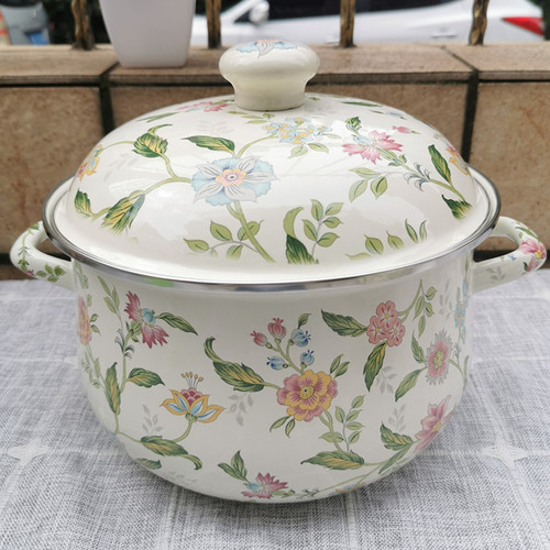 Thickened enamel soup pot, flat-bottomed double-eared stew pot, high persimmon pot, enamel pot, household Chinese medicine pot, gas induction cooker available