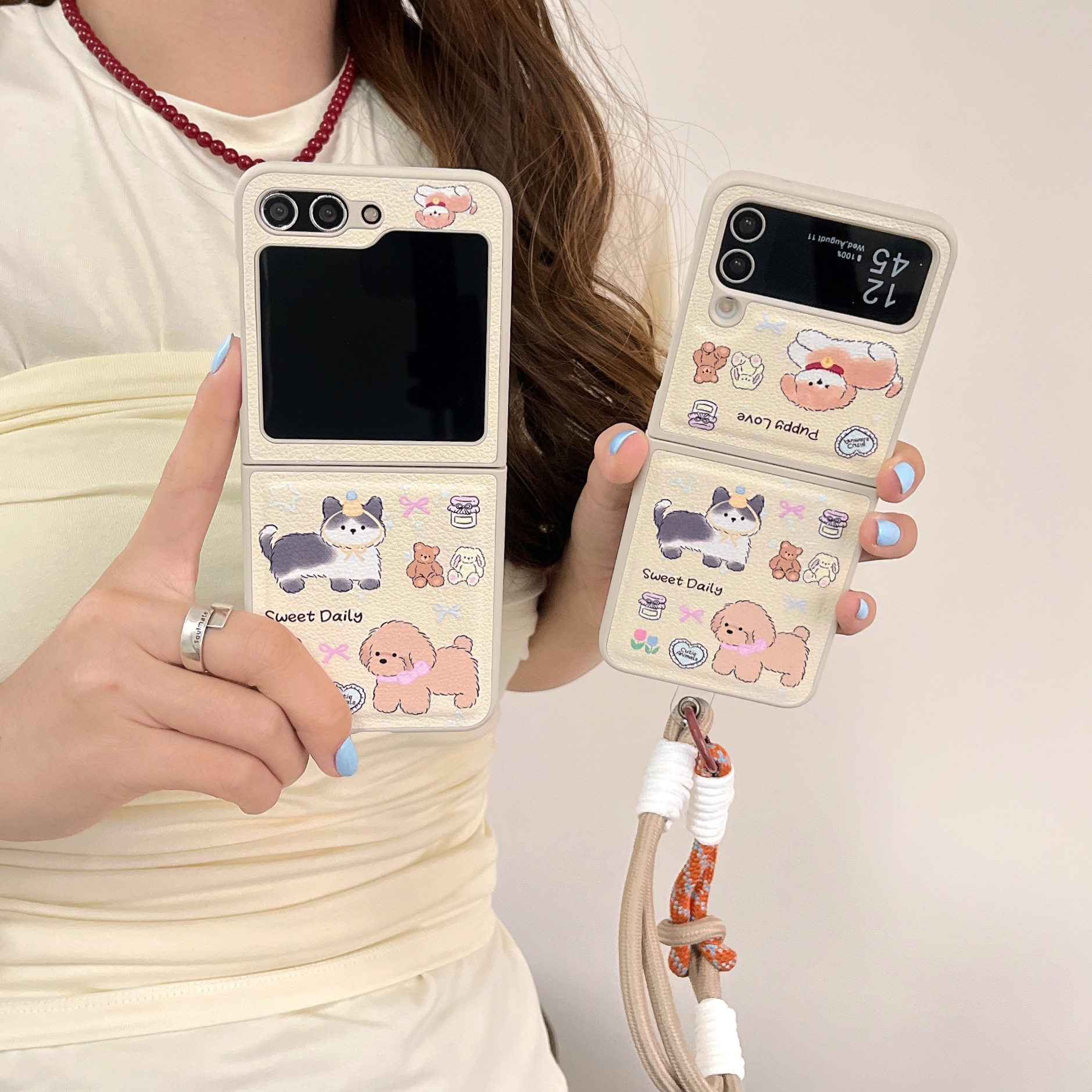 Cute Cartoon Dog Leather Phone Case for Samsung Z Flip5/Z Flip3/4 Folding Protective Case_voghion.com