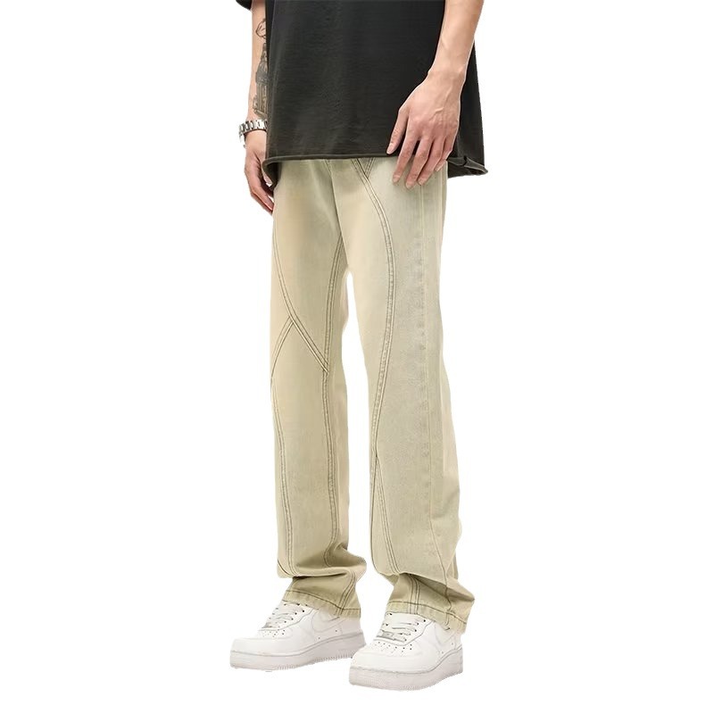 Primavera y otoño American High Street Jeans Pantalones de moda casual para hombres Pantalones amarillos de barro de diseño suelto recto de todo fósforo