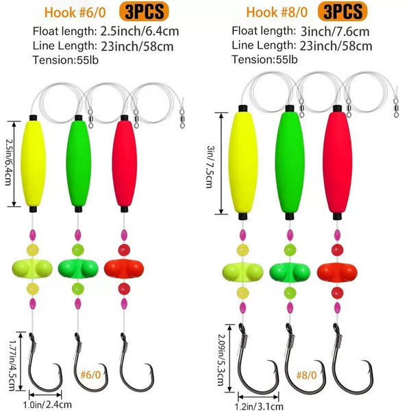 Cross-Border 3Pcs Catfish Floating Fishing Set Round Hook Cigar Floating European Style Fishing Long-Range Fishing Float Fishing Gear Set