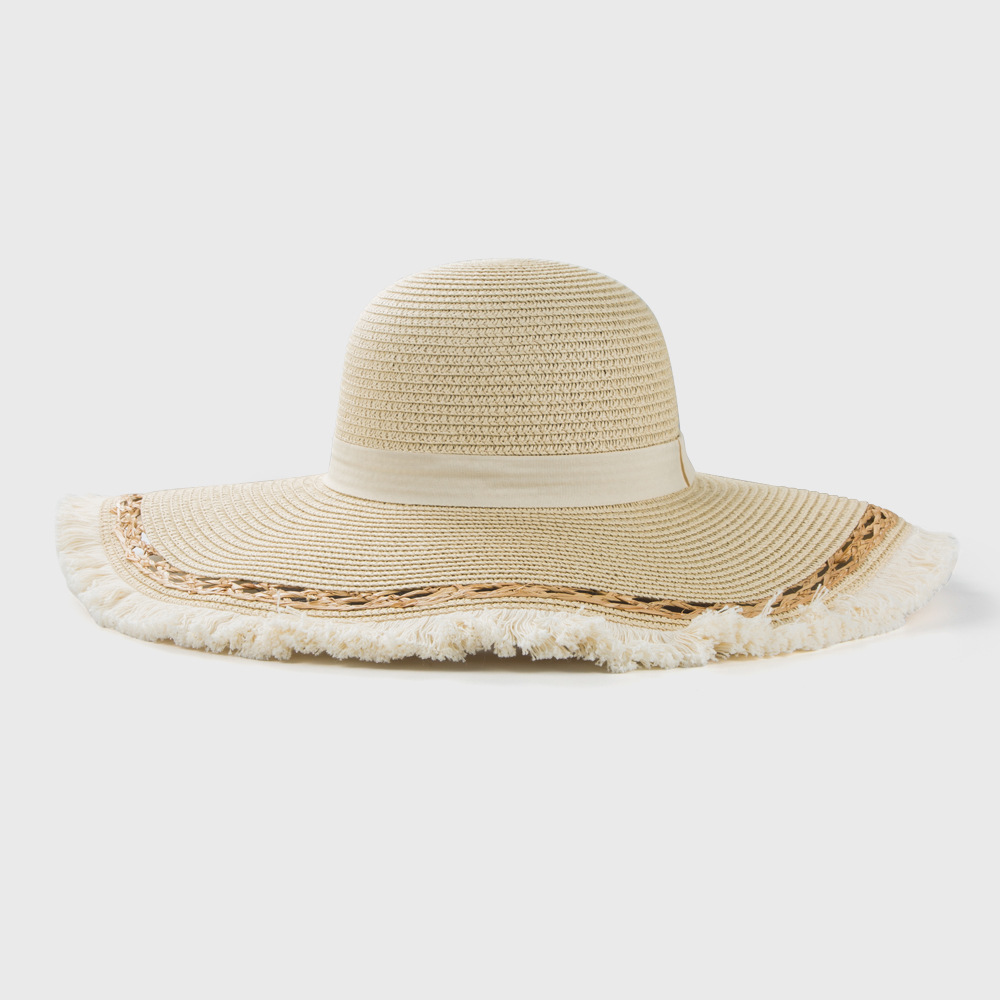 Retro Frayed Handmade Straw Hat Spring And Summer Big Eaves Sunscreen Straw Hat display picture 2