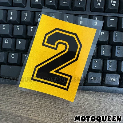 Personalized number plate decals for — Motorcycle tail - number-2-yellow-background-75-10cm-one-piece