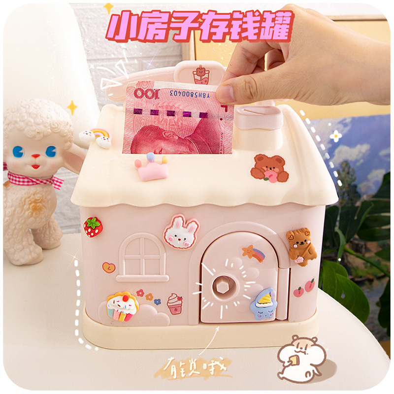 Cute Girl Plastic Money Box Saving Money Change Children Lock Coin Money Box Living Room Cartoon Model Decoration 
