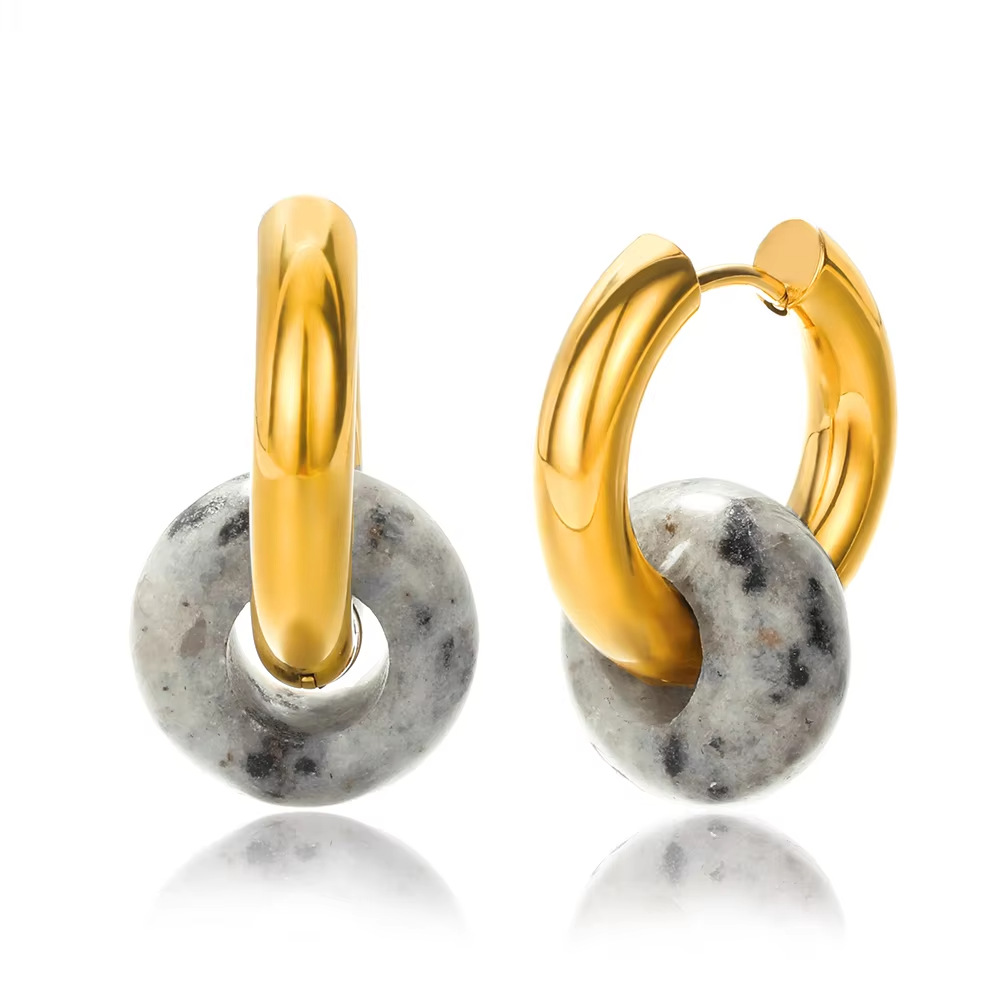 1 Pair Vintage Style Geometric Plating 304 Stainless Steel Natural Stone 18K Gold Plated Earrings display picture 8