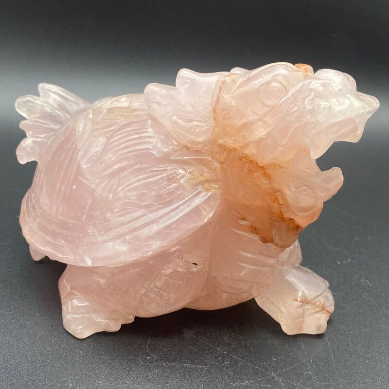 天然粉晶龙龟水晶摆件雕刻件桌面摆件手工雕刻件装饰直 图 1